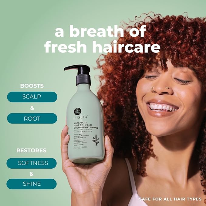 Luseta Rosemary Mint Shampoo and Conditioner 16.9oz and Hair Oil 3.38oz Trio Hair Care Set Nourishment & Smoothness for Thin Hair,Reduce Frizz and Add Shine