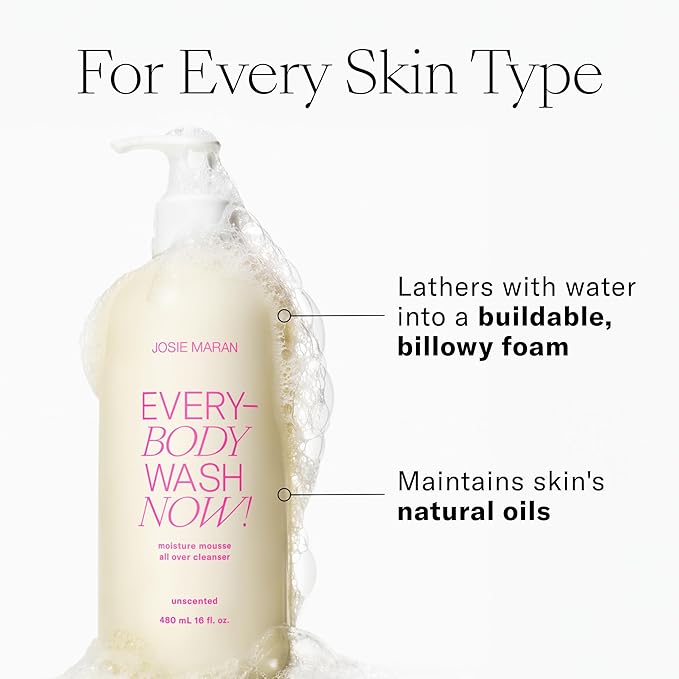 Josie Maran EveryBODY Wash Now! Shower Gel - Moisturizing Body Wash & Moisture Mousse with Argan Oil - All-Over Hydrating Cleanser with Coconut-Derived Surfactants - Tropical Mango (16 oz)