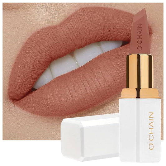 O'CHAIN Nude Matte Lipstick, Long Lasting Full Coverage Non-Transfer Lipstick for Women Infused with Jojoba Oil and Vitamin E, Cruelty-Free & Vegan (03 MINX) 0.12 Oz