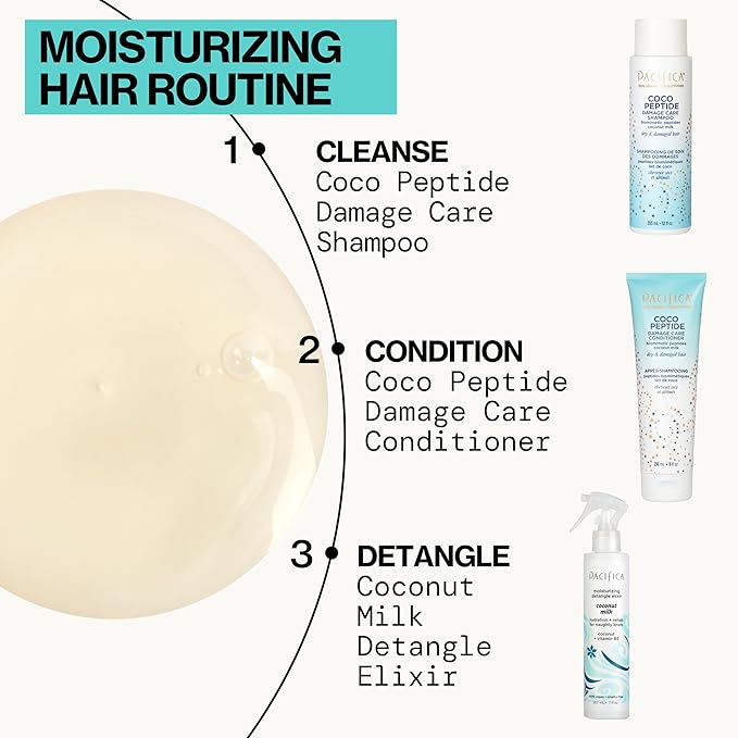 Pacifica Coco Peptide Damage Care Shampoo – Repairing Sulfate-Free Shampoo for Damaged Hair, Split Ends & Breakage, w/Collagen & Peptides Silicone-Free Clean Vegan & Cruelty-Free Dermatologist Tested