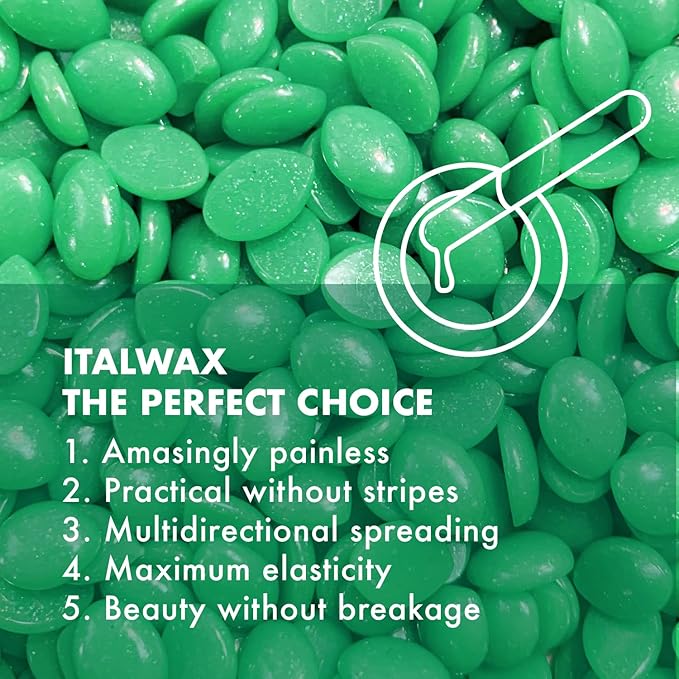 Italwax Top Line Emerald Jelly Wax 1.65lb (750g) – Ultra-Flexible Bright Green Glitter Gel for Large Areas, Applies in Super Thin Layers, Fast-Setting for Efficient Services – Made in Italy