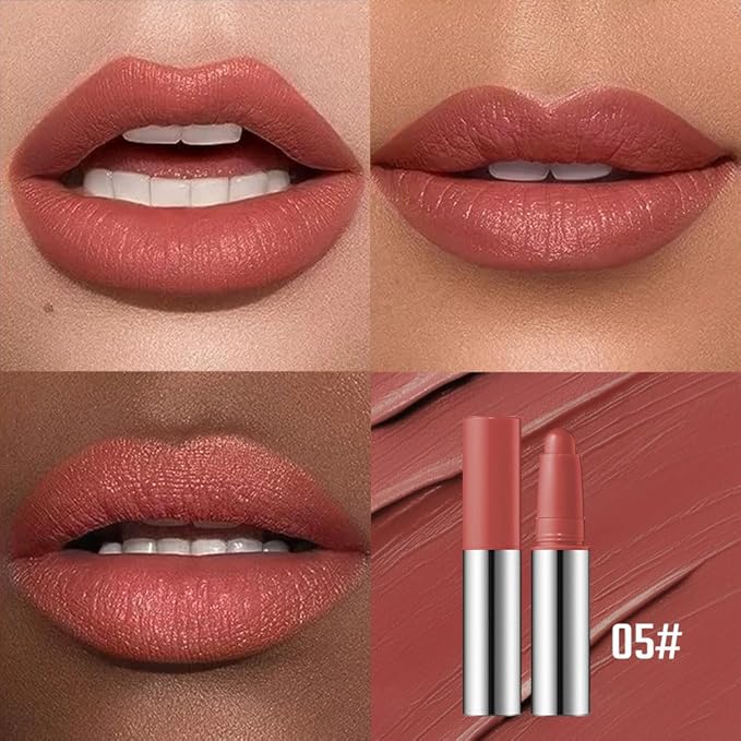 Burnt Coral Matte Lipstick Crayon – Waterproof Long Lasting Lip Liner Pencil, High Pigment Creamy Velvet Lipstick, Non-Drying Lip Color for Women, 05#