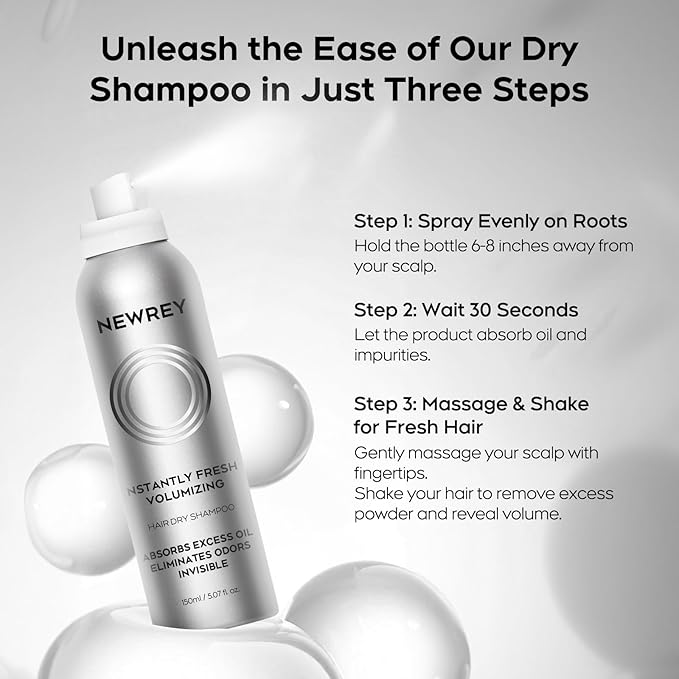 Dry Shampoo Spray for Women & Men - Freshens hair, Residue-Free, Volumizing Formula with Rice Starch - Absorbs Oil, Eliminates Odors - 5.07 oz