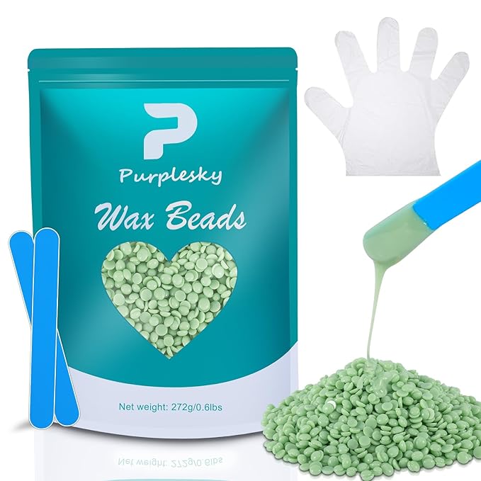 Wax Beads, 0.6 Lbs Coarse Hard Wax Beads for Hair Removal, Bikini Waxing Beans for Sensitive Skin, Brazilian, Leg, Face, Armpit, Home Waxing Bulk with Silicone Wax Stick (TEA TREE)