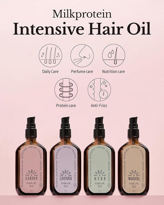 Milk Protein Intensive Perfume Hair Oil - Korean Anti Frizz Nourishing & Smoothing Hair Serum - Natural Green Herb Scent - with 10,000ppm Argan Oil & 6 Plant-Based Oils, 3.38 fl.oz.