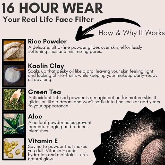 Organic Setting Powder | Non-Toxic, Vegan, Cruelty-Free, Talc-Free, Lightweight + Long Lasting for All Skin Types, Invisible Medium