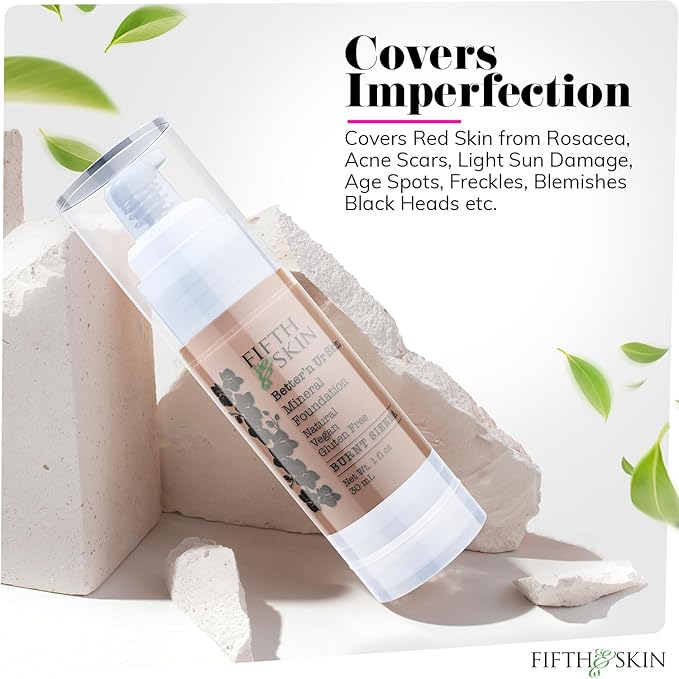 Fifth & Skin: Better’n Ur Skin Liquid Foundation (BURNT SIENNA) - Natural, Organic, Vegan, Cruelty-Free - Gluten-Free Beauty with Buildable Coverage and Palm-Free Luxury - 1 oz
