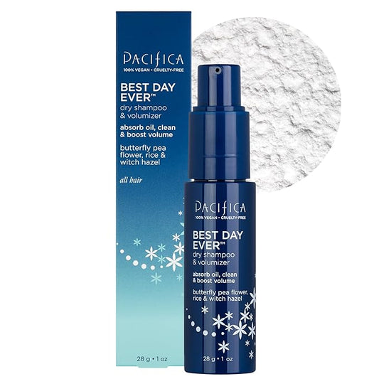 Pacifica Dry Shampoo Powder - Best Day Ever Waterless Shampoo & Instant Volumizer - adds Texture, Refreshes & Absorbs Oil, Non-Aerosol for Women of All Hair Types Natural & Vegan Dermatologist Tested