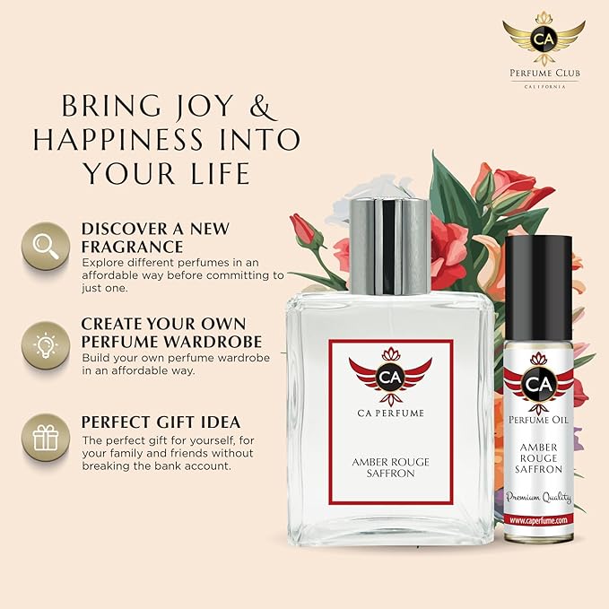 CA Perfume Amber Rouge Saffron For Women & Men Long Lasting Eau de Parfum Unisex Spray Bottle 3.4 Fl Oz/100ml-X1