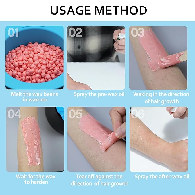 Waxing Kit for Women Men, Wax Warmer Hair Removal at Home with Hard Wax Beads & Silicone Pot, Suitable for Sensitive Skin Brazilian Bikini, Facial, Underarms, Legs, Full body
