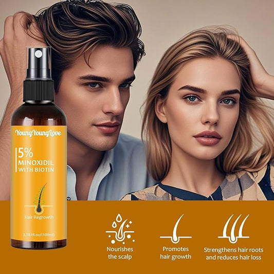 5% Minoxidil Spray with Biotin - Regrowth Treatment for Men Women, Promotes Thicker, Stronger, Fuller Hair, Prevents Hair Loss, for Men Hair & Beard, for Women Hair Growth (3.38, Minoxidil)