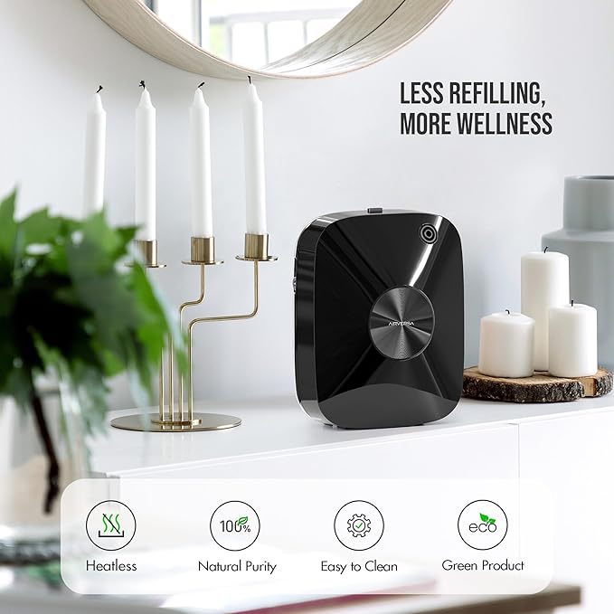 Airversa Smart Waterless Essential Oil Diffuser Scent Air Machine for Large Rooms Spaces Home and Commercial Use, Up to 2000 sq ft 400 mL Capacity, Aromatherapy Scent Diffuser, Black ANA