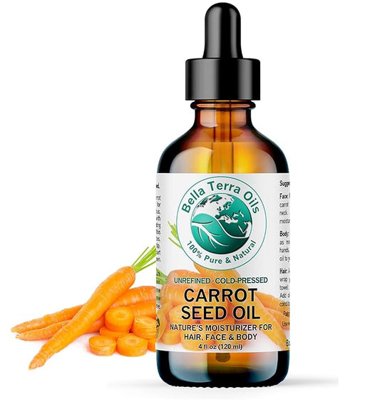 Bella Terra Oils - Organic Carrot Seed Oil 4 oz - Dive into Carotene's Natural Power, High in Essential Fatty Acids, Experience Luxurious Skin Nourishment