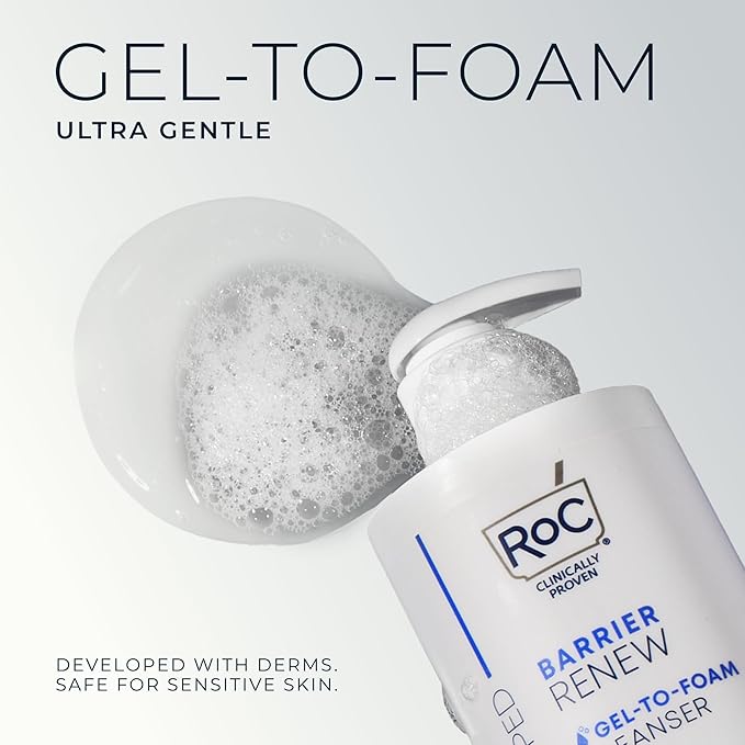 RoC Barrier Renew Gel to Foam Non Drying Foaming Facial Cleanser to Hydrate Skin, facial cleanser for sensitive skin, 12 Ounces