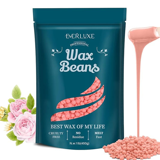 Wax Beads-1LB Pink Hard Wax Beads For Hair Removal-Waxing Beads For Sensitive Skin With Rose Extract-Perfect For Bikini/Brazilian/Face/Body Waxing-At Home Beads For Women Men