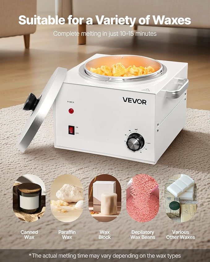 VEVOR Single Pot Wax Warmer, 3000ML 300W Professional Wax Warmer for Hair Removal, 32 ℉ - 212℉ Adjustable Electric Waxing Heater with 100PCS Waxing Sticks for Home Use, Beauty Salon, Spa