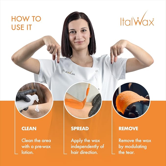 Italwax Top Line Coral Hard Wax 1lb (450g) – Creamy Intense Orange Texture with Strong Grip, Ideal for Bikini & Coarse Hair, Smooth Application for Sensitive Skin – Made in Italy