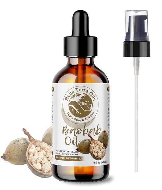 Bella Terra Oils - Baobab Oil 4oz - Luxurious Oil with Palmitic & Linoleic Acid, Perfectly Blended Nature's Bounty for a Glowing Skin
