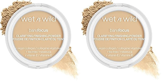 wet n wild Bare Focus Clarifying Finishing Powder | Matte | Pressed Setting Powder Light-Medium (Pack of 2)