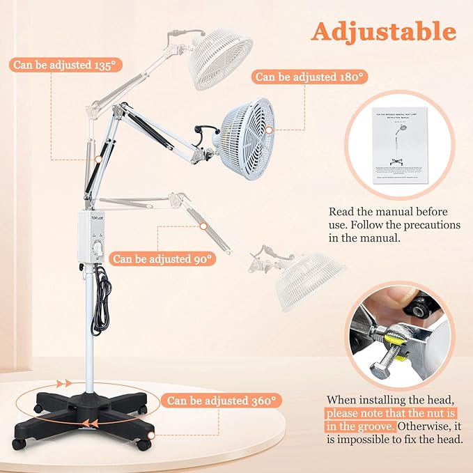 Infrared Lamp-Tdp Far Infrared Mineral Heat Lamp Light Therapy for Body and Facial Pain Back Muscle Aches Arthritis Joint Relief Adjustable Standing Heat Lamp Device(110v 250w)