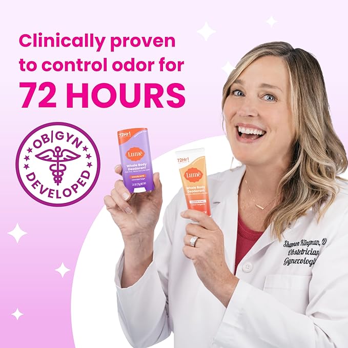 Lume Whole Body Deodorant - Smooth Solid Stick - 72 Hour Odor Control - Aluminum Free, Baking Soda Free and Skin Safe - 2.6 Ounce (Pack of 2) (Unscented)