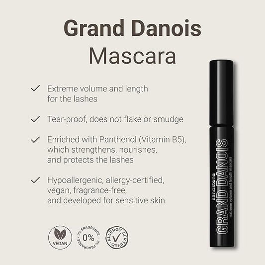 Sandstone Scandinavia Hypoallergenic Mascara Sensitive Eyes - Smudge-Proof, Sweatproof, Lengthening - Maximum Volume and Length - Vegan and Non Toxic