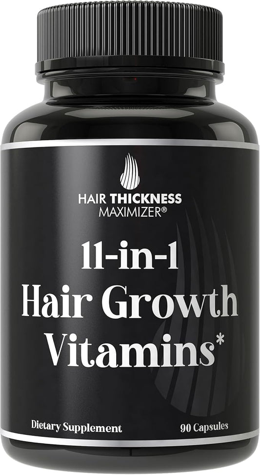 11-in-1 Vegan Hair Growth Vitamins for Thinning & Brittle Hair – Advanced Vitamin Complex with 5000mcg Biotin, Pumpkin Seed, Zinc. Supports Thicker, Healthier-Looking Scalp for Women & Men