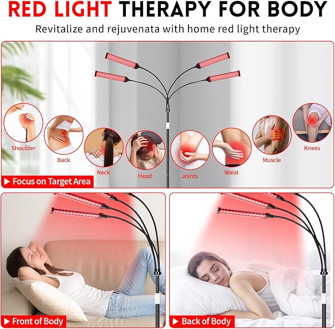 Red Light Therapy for Body, Infrared Light Therapy with Stand, 4 Heads 660nm & 850nm Red Light Therapy Lamp Portable LED Red Light Therapy Device for Full Body, Face, Muscle, Skin