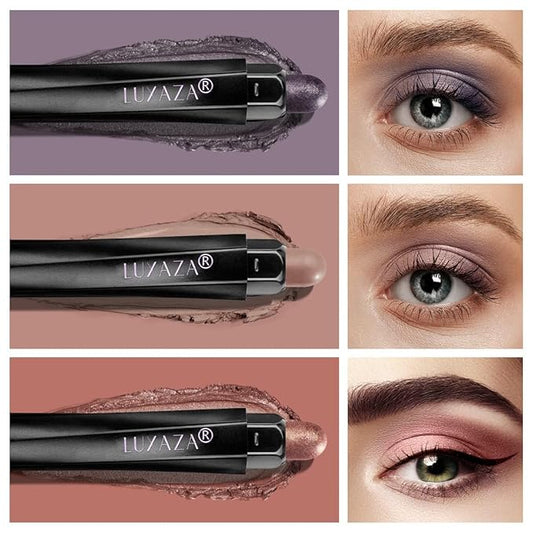 3Pcs Eyeshadow Stick Set, Matte And Shimmer Creamy Eyeshadow Pencil,Eye Brightener Stick,Nude Caramel Grayish Purple Shadow Sticks Set, Waterproof Long Lasting Smoky Highlighter Eye Makeup