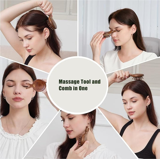 Mini Travel Hair Brush and Comb Set, Christmas Gifts for Adults Mon, Scalp massager Hair Growth, Wooden Detangler Comb, Small Curly Hair Wet Brush for Women Girls Kids, Facial Massage Gua Sha Tool