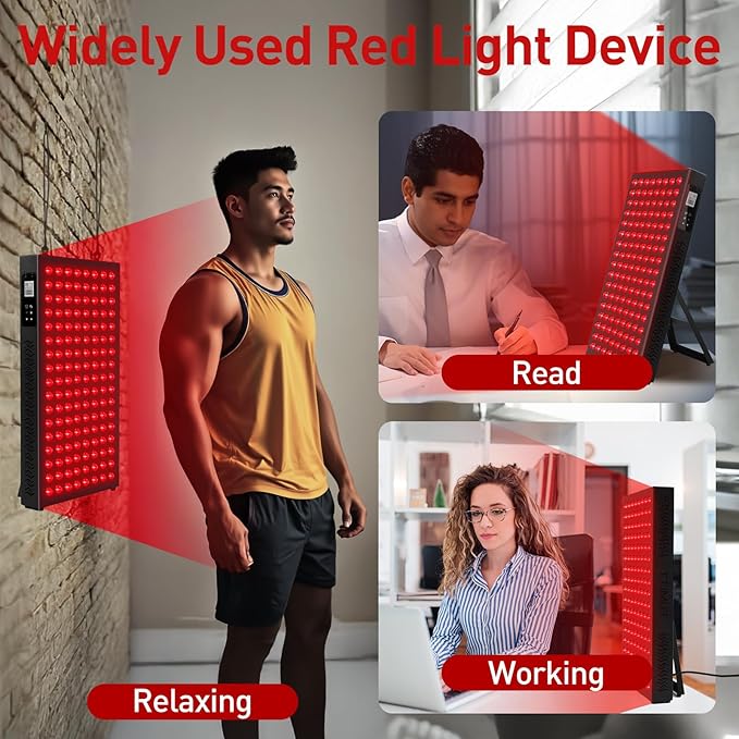 Red Light Therapy,Dual Chip Clinical Grade LED Device with LCD Display Timer Near-Infrared Light 630nm 660nm 810nm 830nm 850nm,Ideal for Face,Body,Pain Relief,Skin Health (Black, 136)