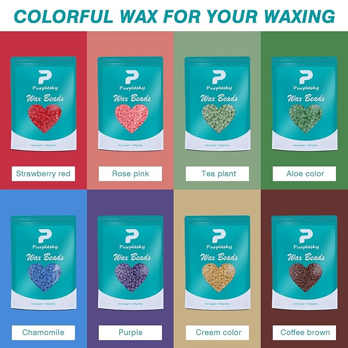 Wax Beads, 0.6 Lb Hard Wax Beads for Coarse Hair Removal, Waxing Beans Bulk for Brazilian, Leg, Face, Armpit, Home Waxing Beans with Silicone Wax Stick (lavender scent)