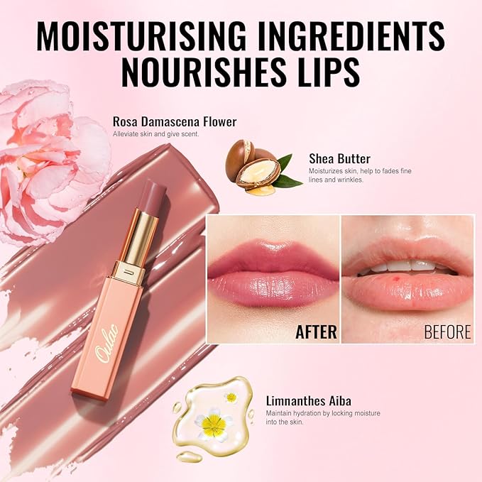 Oulac Shine Red Lipstick for Women, 2 in 1 Glossy Light Red Tinted Lip Balm, Hydrating Lipstick for Dry Lips, Moisture Shine Juicy Finish Vegan 2.2g/0.07oz (17)