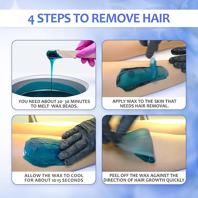 Blue Hard Wax Beads 14.1 oz – Stripless Brazilian Wax Beads for Sensitive Skin – Gentle Chamomile Formula for Face, Underarms, Bikini & Full Body Hair Removal – Made in Italy