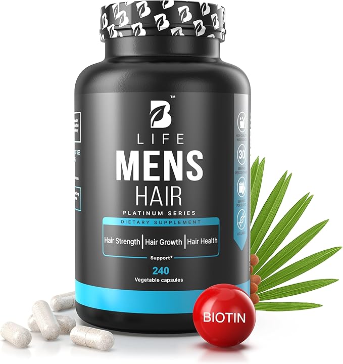 Men’s Hair Growth Supplement – Biotin & Collagen Hair Vitamins for Men – Thicker, Fuller Hair, Nail & Scalp Support – Hair Loss Supplement with Zinc, Selenium & Vitamins A C D E – 240 Capsules