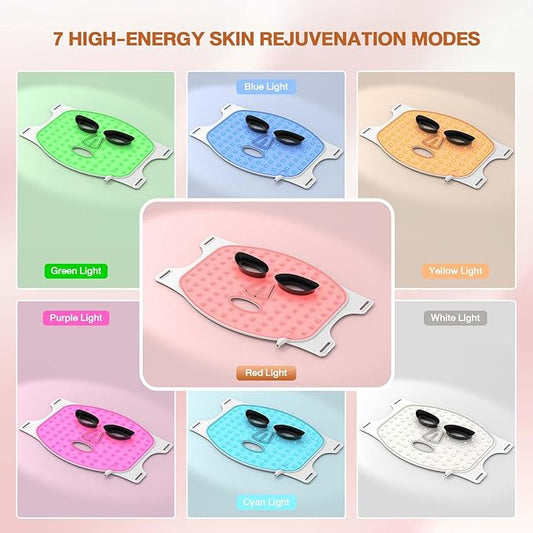 Red Light Therapy For Face, 7 Modes Portable Therapy Mask With 3000mah Rechargeable Remote, Blue, Orange, 850nm Infrared & Red Light Mask, 400 Leds For Anti-Aging
