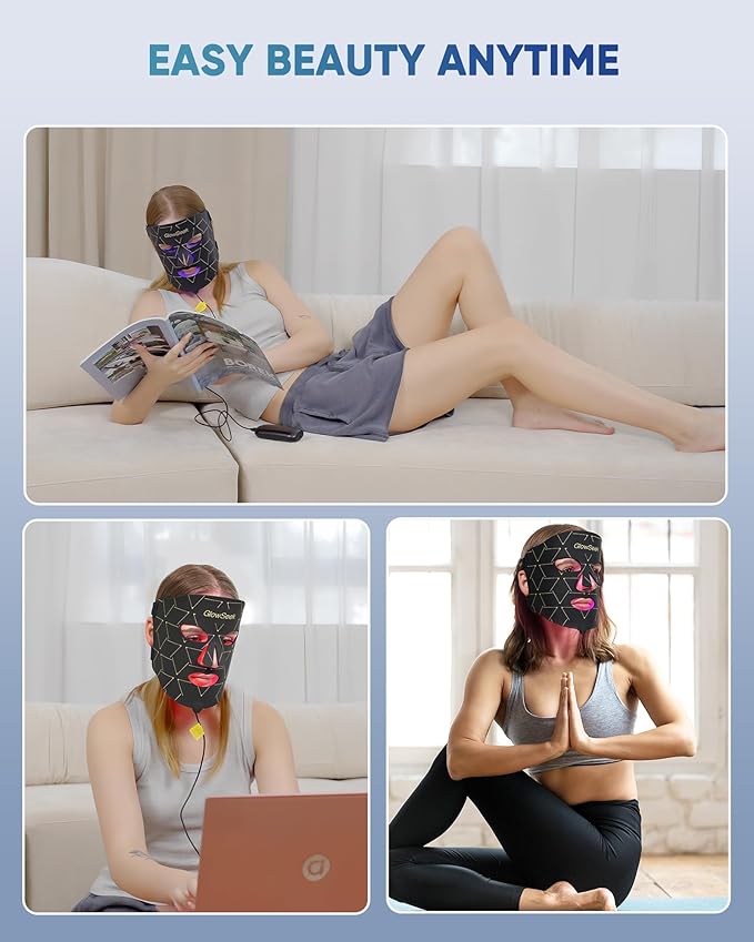 Red Light Therapy Mask for Face, LED Face Mask Light Therapy with Rechargeable Remote for Home & Travel, Blue & Near-Infrared Red Light (NIR) for Acne, Wrinkles, Gift for Women & Man