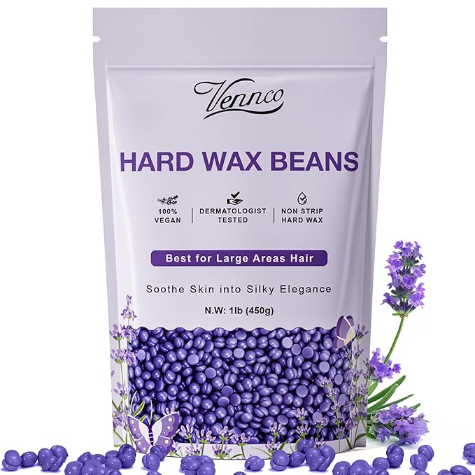 Hard Wax Beads, 1lb Wax Beans with Lavender Essence, Gentle on All Skin Types, Suitable for Legs, Back, Chest, and Bikini, Waxing Beads Refill for Easy Hair Removal at Home