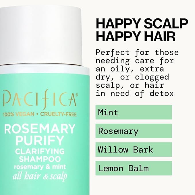 Pacifica Clarifying Shampoo – Rosemary Purify Invigorating Shampoo w/Soothing Mint for Detoxing Hair & Scalp Build-Up, Sulfate & Silicone Free - Vegan & Cruelty-Free Dermatologist Tested