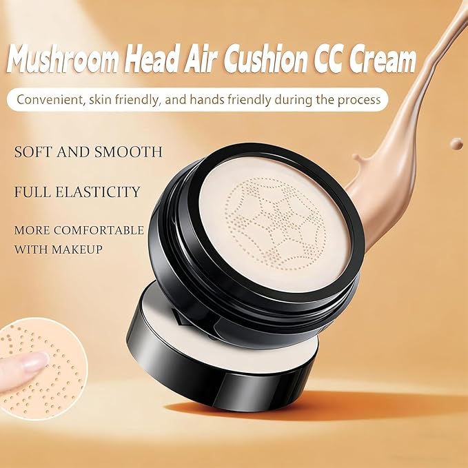 Makeup Foundation for Older Women, 2026 New Mushroom Head Air Cushion CC Cream - BB Cream Foundation Makeup Moisturizing Concealer Lightweight Long-Lasting Full Coverage, Evens Skin Tone (Dark)