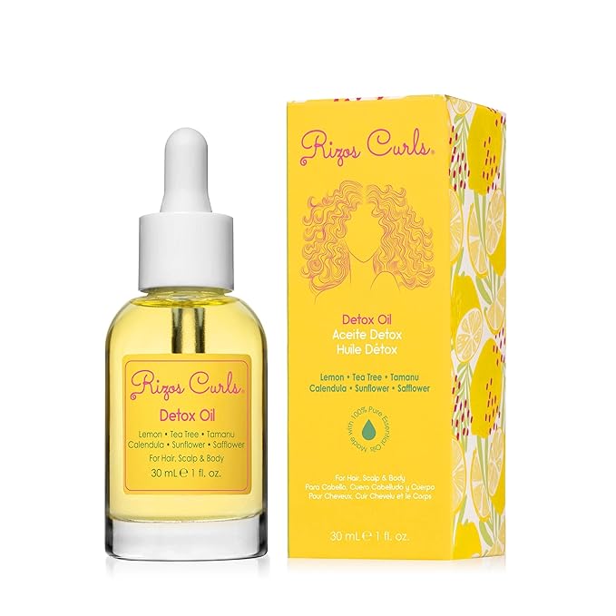 Rizos Curls Detox Oil, Detox & Balance Scalp to Reduce Buildup & Soothe Irritation, Support Hair Growth & Health with Tea Tree & Lemon Oil, For All Hair Types 1a - 4c, 1 oz