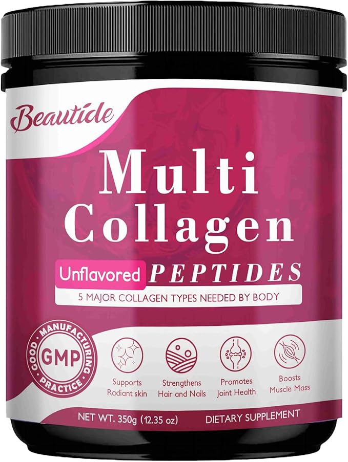 Multi Collagen Peptides Powder for Women, Hydrolyzed Collagen Powder with Vitamin C, Hyaluronic Acid, Supports Skin, Hair, and Nail - Unflavored, Keto & Sugar-Free, 35 Servings