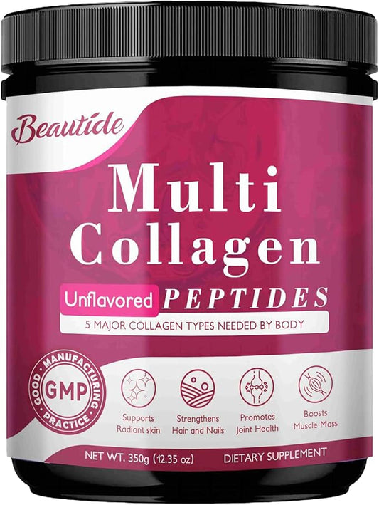 Multi Collagen Peptides Powder for Women, Hydrolyzed Collagen Powder with Vitamin C, Hyaluronic Acid, Supports Skin, Hair, and Nail - Unflavored, Keto & Sugar-Free, 35 Servings