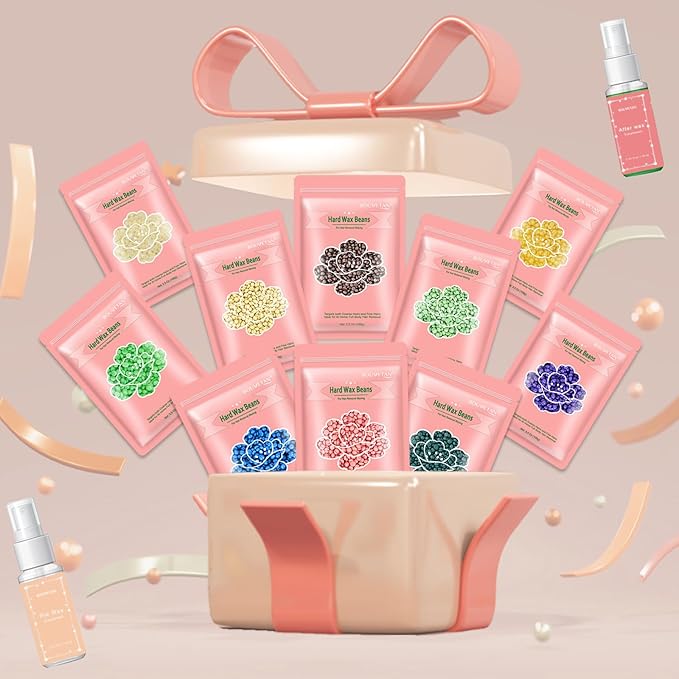 Wax Beads for Hair Removal, 2.2lb/1000g Hard Waxing Beans for Full Body, Brazilian, Bikini, Face, Eyebrows, Home Wax Refill for Women & Men, Pack of 10 with Pre & Post Oil