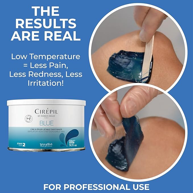 Cirepil - Blue - 400g / 14.11 oz Hard Wax Tin - Face & Body Wax, Unscented & No Strip Needed - Perfect for Sensitive Skin & Brazilian Waxing - Fluid Gel Texture, Easy Hair-Removal