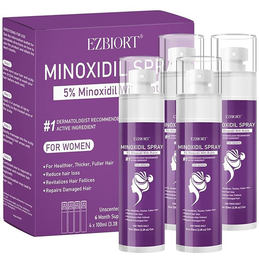 5% Minoxidil Spray for Women-4 PCS ，monoxide for men hair Infused with Biotin, hers hair regrowth treatment, Supports Thicker and Fuller Hair & Beard (13oz, 7 Month Supply)