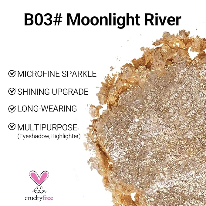 Erinde Glitter Shimmer Sparkle Eye Shadow Palette Makeup, Champagne Shimmer Eyeshadow, Metallic Holographic Iridescent Cream Iridescent Single Monochrome Eyeshadow Makeup, 03 Moonlight River