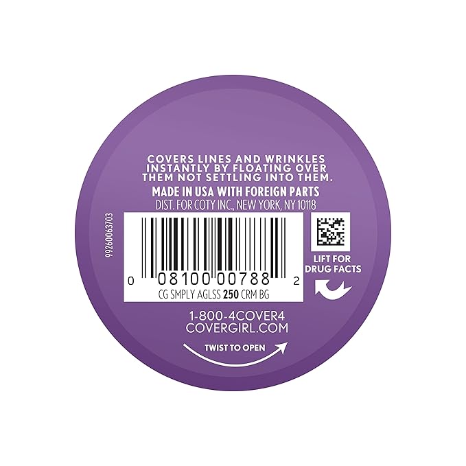 COVERGIRL Simply Ageless Instant Wrinkle Defying Foundation, SPF 28, Hyaluronic Complex & Vitamin C - 250 Creamy Beige, Pack of 1