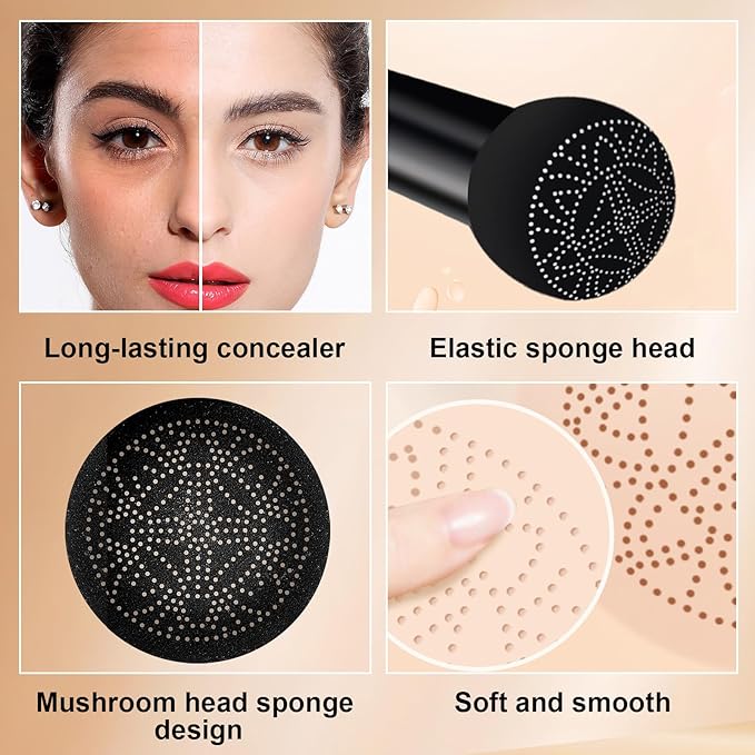 2Pcs Foundation for Older Women, Perfect for Light/Medium Complexions, Mushroom Head Air Cushion CC Cream, Cover up BB Cream for Mature Skin, Makeup Concealer Long Lasting Full Coverage