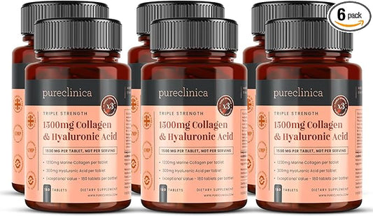 1500mg x 1080 Tablets. 1200mg of UltraColl Collagen & 300mg of Hyaluronic Acid per Tablet. (6 Bottles of 180 Tablets Each - 18 Months Supply)